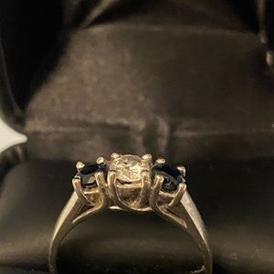 Diamond with sapphire ring
